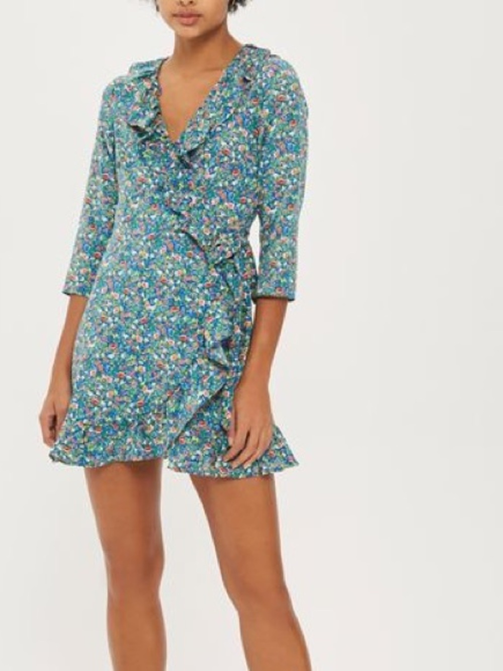 Topshop Floral Garden Ruffle Wrap Dress